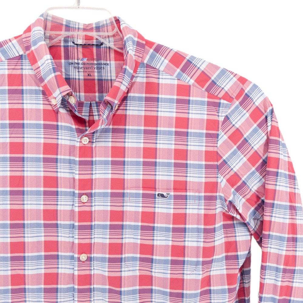 Vineyard Vines Mens XL On-The-Go Performance Button Down Shirt Red Plaid Preppy